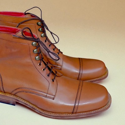 Crafted leather classic brown leather ankle high lace up dress boot - Thumbnail 1