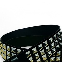 Pyramid Studded Belt Genuine Leather Black Mens Belt For Jeans With Silver Buckle - Thumbnail 2