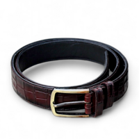 Dark Brown Crocodile/Alligator Leather Belt For Men  - Thumbnail 1