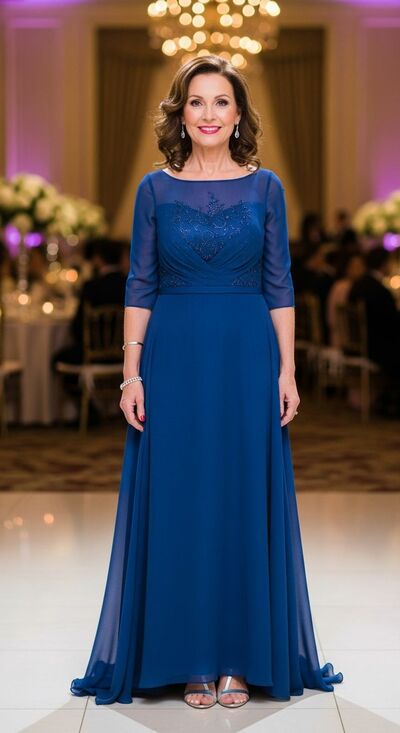 Royal  Blue A Line Lace Appliques Mother of Bride/Groom Dress Evening Formal Gowns