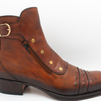 Italian Dark Brown Dress Designer Men Plato Ankle High Long Buckle Boots with Zippers and Buttons - Thumbnail 1