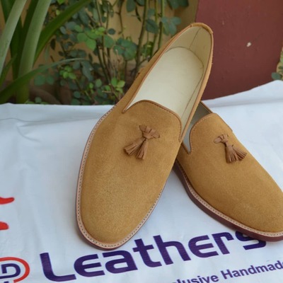 Men brown suede leather tassel loafers dress shoes - Thumbnail 4