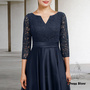 Dark Blue Mother of the Bride/Groom Dresses V-Neck A-Line Long Wedding Guest Gowns Satin Elegant Dress Women For Wedding Party-2
