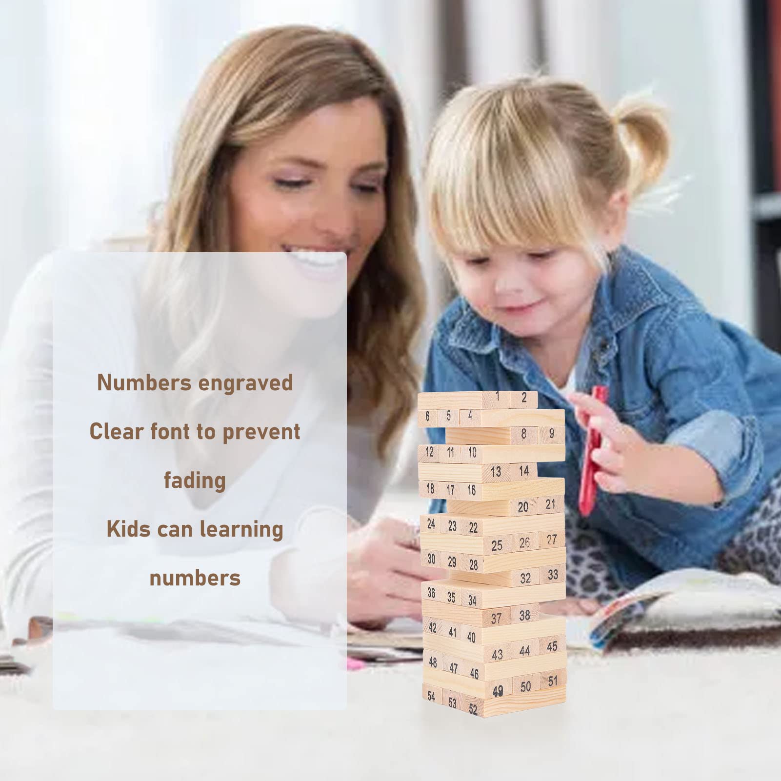 Stacking Fun Educational Wooden Toy 54 Pieces of Number Stacking Blocks Desktop Game for Early