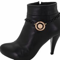 Women Black Metal Boot Chain Gold Lion Coin Medallion Shoe Charm Western Fashion Jewelry  - Thumbnail 5