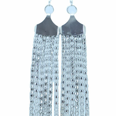 Women celeb style earrings fashion jewelry silver mesh metal long tassel fringe