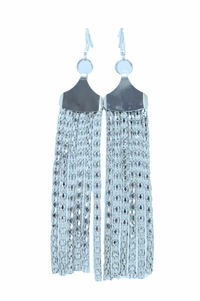 Women Celeb Style Earrings Fashion Jewelry Silver Mesh Metal Long Tassel Fringe