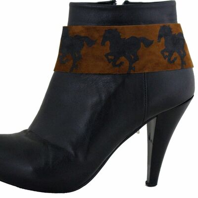 Women boot brown fabric strap shoe bracelet black rodeo horse fabric band