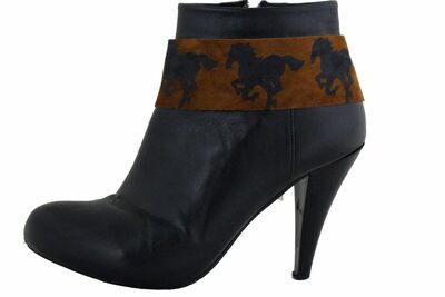 Women Boot Brown Fabric Strap Shoe Bracelet Black Rodeo Horse Fabric Band