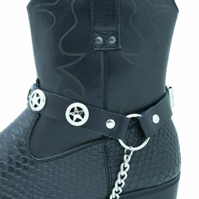 Biker men boot black faux leather pair straps motorcycle band texas lone star
