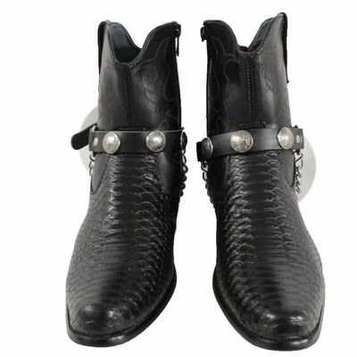 Biker men boot silver chains faux leather straps bracelet native american charms