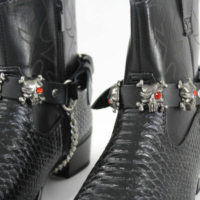 Biker shoe a pair boots bracelets chain black leather 2 straps skull skeleton