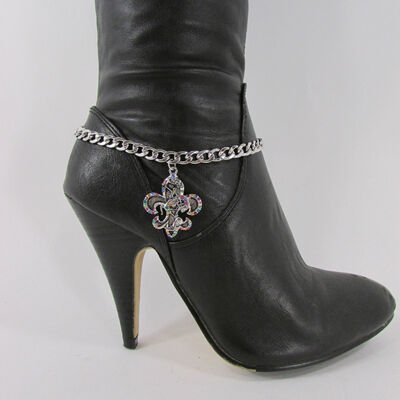 Rodeo Colorful Jewelry Boot Bracelet Silver Fleur De Lis Chain Shoe Bling Charm