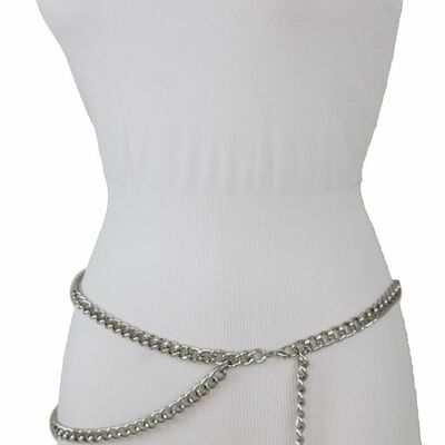 Women belt hip high waist silver color metal chain lion charm buckle m l xl