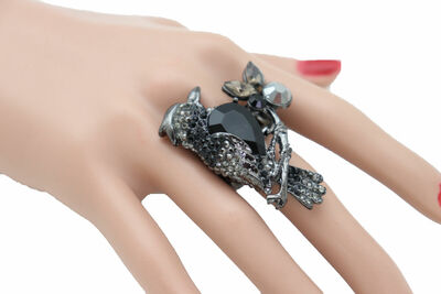 Women Black Metal Ring Fashion Stretch Band One Size Jewelry Bird