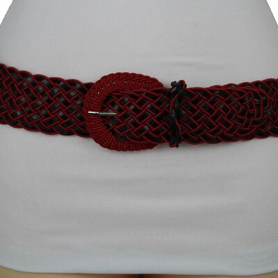 Casual women fashion belt black red fabric braided waistband classic buckle s m