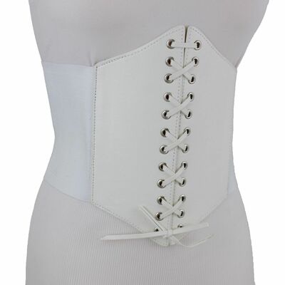 Women elastic faux leather winter white high waist corset belt wide m l xl