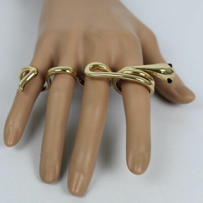 Women gold metal wrap around 4 fingers ring fashion jewelry snake band long