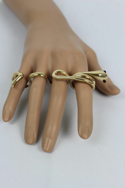 Women Gold Metal Wrap Around 4 Fingers Ring Fashion Jewelry Snake Band Long