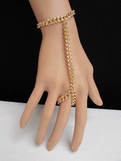 Women GOLD CLASSIC FASHION THICK LINKS MEATL HAND CHAIN BRACELET 