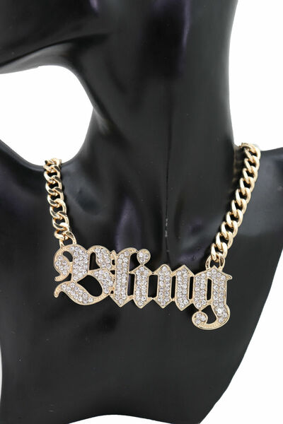 Women Gangster Fashion Jewelry Hot Necklace Gold Metal Chain BLING Pendant