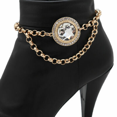 Women gold metal chain boot bracelet shoe charm western jewelry bead anklet