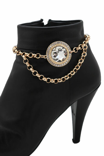 Women Gold Metal Chain Boot Bracelet Shoe Charm Western Jewelry Bead Anklet