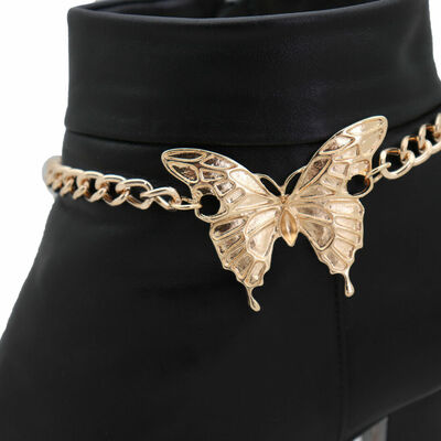 Women gold metal boot chain bracelet anklet shoe butterfly charm chic look