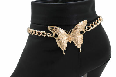 Women Gold Metal Boot Chain Bracelet Anklet Shoe Butterfly Charm Chic Look