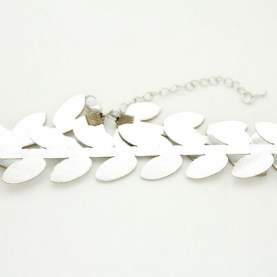 Women greece style fashion jewelry choker necklace shiny silver leaf fabric