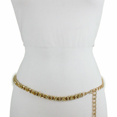 Women gold metal chain mesh bling strand belt hip high waist size m l xl