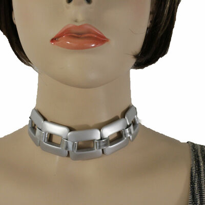 Women metallic silver chunky chain links short sexy choker necklace jewelry