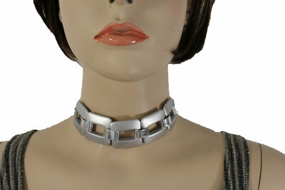 Women Metallic Silver Chunky Chain Links Short Sexy Choker Necklace Jewelry