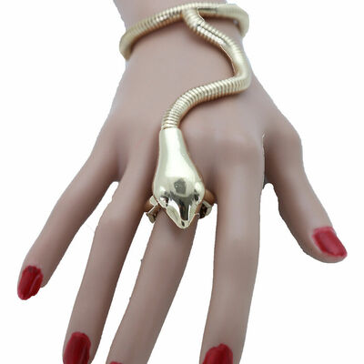 Women posh bracelet gold metal hand chain snake cobra one size