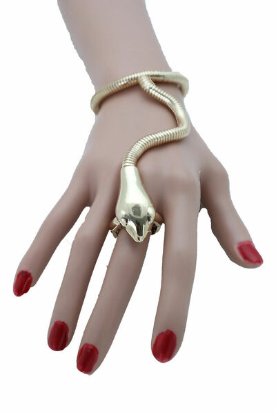 Women Posh Bracelet Gold Metal Hand Chain Snake Cobra One Size