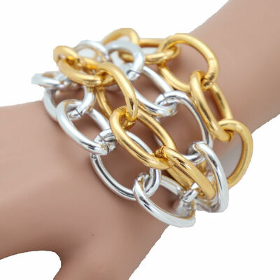 Women silver gold metal chunky chain links bracelet posh fashion jewelry