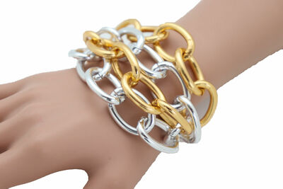 Women Silver Gold Metal Chunky Chain Links Bracelet Posh Fashion Jewelry