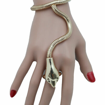 Women striking luxury bracelet gold metal hand chain snake cobra 