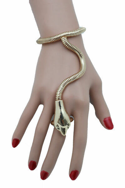 Women Striking Luxury Bracelet Gold Metal Hand Chain Snake Cobra 