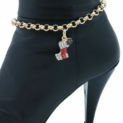 Unique women gold metal chain boot bracelet shoe anklet christmas stocking charm