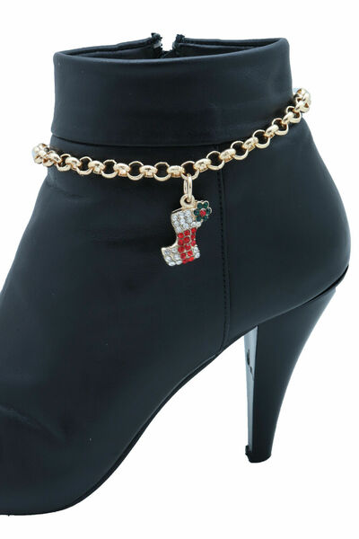 Unique Women Gold Metal Chain Boot Bracelet Shoe Anklet Christmas Stocking Charm