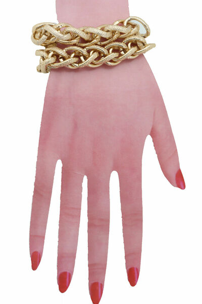 Women Bracelet Gold Textured Chain Links Double Strands Day Night Collection