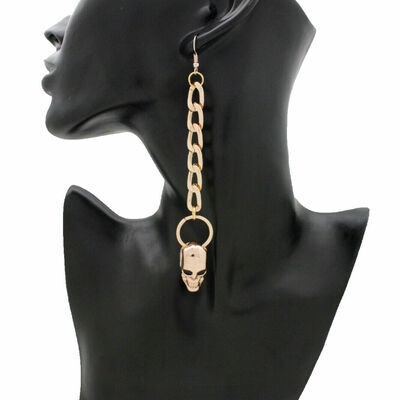 Women earrings gold metal chain hook skeleton skull charm halloween style