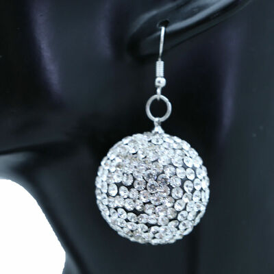 Women earrings fashion silver blue disco ball bling 80's fashion jewelry