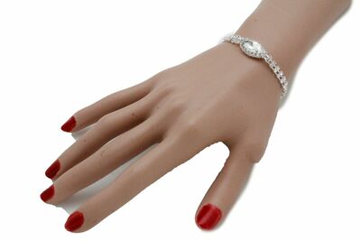 Women Fashion Jewelry Silver Metal Chain Basic Bracelet Simple Classic Bling
