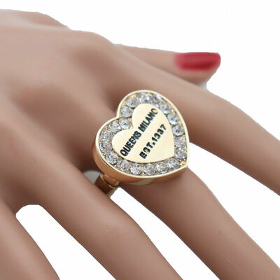 Women gold ring metal elastic band fashion jewelry queens heart milano bling