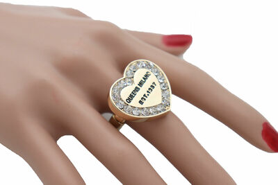 Women Gold Ring Metal Elastic Band Fashion Jewelry Queens Heart Milano Bling