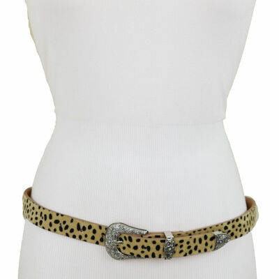 Women animal print leopard cheetah casual day wear belt western buckle size m l