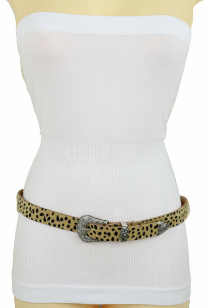 Women Animal Print Leopard Cheetah Casual Day Wear Belt Western Buckle Size M L