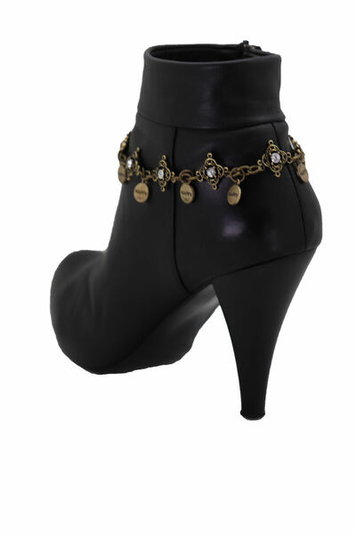 Women Antique Gold Color Rusty Metal Chain Links Boot Bracelet Shoe HAPPY Charms